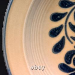 Pfaltzgraff Set of 4 Pasta Bowls 10 Folk Art Blue Tan Copyright USA No Crazing