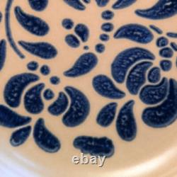 Pfaltzgraff Set of 4 Pasta Bowls 10 Folk Art Blue Tan Copyright USA No Crazing