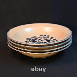 Pfaltzgraff Set of 4 Pasta Bowls 10 Folk Art Blue Tan Copyright USA No Crazing