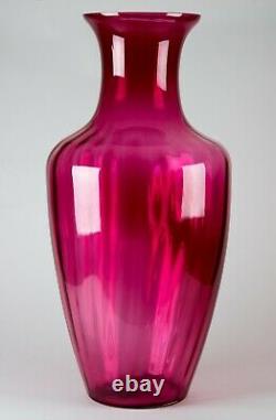 Pilgrim Masterwork Collection Hand Blown Cranberry Glass Vase Monumental 30