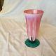 Pink and Opalescent With Green Base Glass/Small Vase LCT Etched on Base