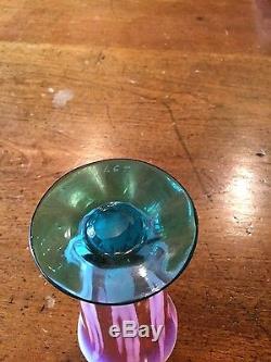 Pink and Opalescent With Green Base Glass/Small Vase LCT Etched on Base