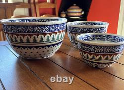 Polish Pottery MIXING/Serving BOWL SET Pine Trees Stars Boleslawiec 3 SHIPS FREE