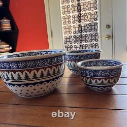 Polish Pottery MIXING/Serving BOWL SET Pine Trees Stars Boleslawiec 3 SHIPS FREE