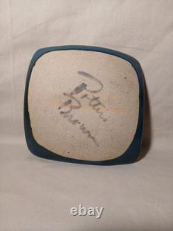 Potters Brown Studio Signed Square Plate Candle Holder Edom TX