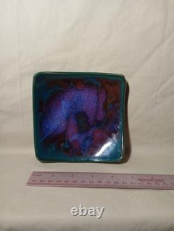Potters Brown Studio Signed Square Plate Candle Holder Edom TX