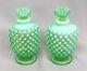 Pr. Opalescent Green Fenton Hobnail Perfumes, Original Stoppers 1940-41, Perfect