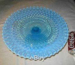 Premium Quality Fenton Blue Topaz Opalescent Hobnail Art Glass Cake Plate Stand