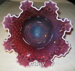 Premium Vintage Fenton Lg Plum Hobnail Opalescent Art Glass Compote Stand Bowl