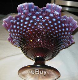 Premium Vintage Fenton Lg Plum Hobnail Opalescent Art Glass Compote Stand Bowl
