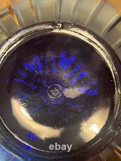 Pretty Blue Northwood Carnival Glass Hearts & Flowers Ruffled Bowl