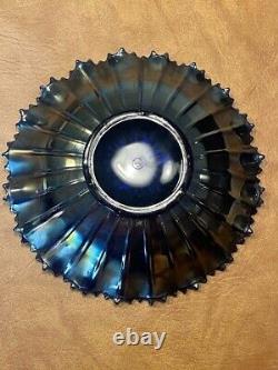 Pretty Blue Northwood Carnival Glass Hearts & Flowers Ruffled Bowl