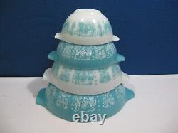 Pyrex Amish Butterprint Cinderella Mixing Nesting Bowls Turquoise/Blue Set of 4