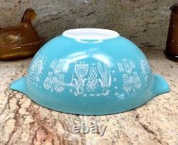 Pyrex Amish Turquoise Blue White Butter Print Nesting Mixing Bowls Set of 4