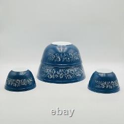 Pyrex Blue Set of 4 Colonial Mist Nesting Mixing Bowls 2x 401 403 404 VINTAGE