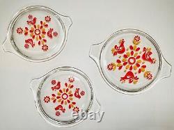 Pyrex Friendship Set Of 3 Bowls Lids 402 474 473 Mixing Casserole Birds Ovenware