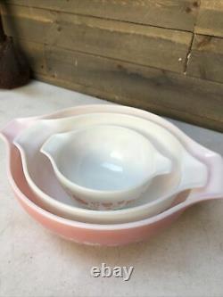Pyrex Gooseberry Vintage Mixing Bowl Set Of (3) 1.5pt 2.5 pt 4qt Clean Condition