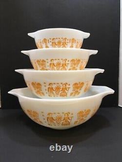 Pyrex Orange Amish Butterprint Cinderella Mixing Bowls Complete Set Hard to Find