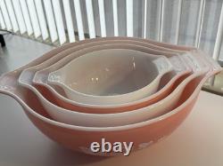 Pyrex Pink And White Gooseberry Cinderella Bowl Set 441-444. Beautiful