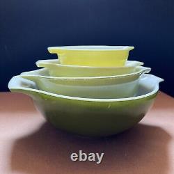 Pyrex Set 4 VERDE GREEN Cinderella Nesting Mixing Bowls 441 442 443 444 Preowned