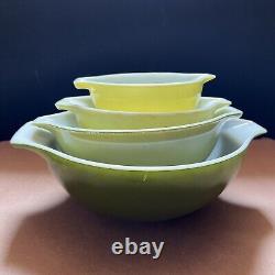 Pyrex Set 4 VERDE GREEN Cinderella Nesting Mixing Bowls 441 442 443 444 Preowned