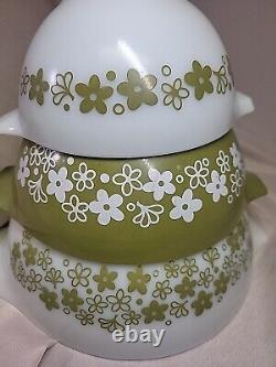 Pyrex Spring Blossom Green White Daisy Cinderella Mixing Bowls Set Of 3
