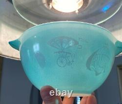 Pyrex Turquoise Balloons Cinderella 441 & 444 Chip & Dip Set with Bracket