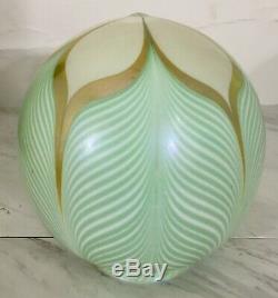 Quezal Art Glass Lamp Globe Shade Pulled Feather Iridescent Calcite Handel