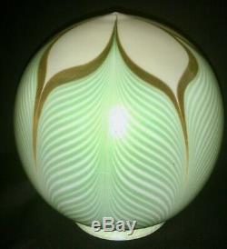 Quezal Art Glass Lamp Globe Shade Pulled Feather Iridescent Calcite Handel