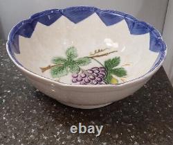 RARE 12.5 Italy Pottery Deep Serving Bowl Scalloped Edge, Grapes, Hand-painted