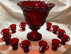 RARE 1930s Cambridge Cut Wild Rose Carmen (Ruby) Punch Bowl Stand TWELVE CUPS