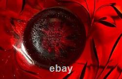 RARE 1930s Cambridge Cut Wild Rose Carmen (Ruby) Punch Bowl Stand TWELVE CUPS
