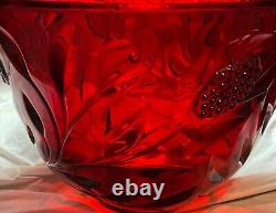 RARE 1930s Cambridge Cut Wild Rose Carmen (Ruby) Punch Bowl Stand TWELVE CUPS
