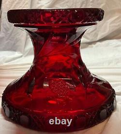RARE 1930s Cambridge Cut Wild Rose Carmen (Ruby) Punch Bowl Stand TWELVE CUPS