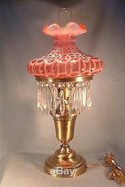 RARE 1950's Fenton Cranberry Opalescent Glass Double Wedding Ring Pattern Lamp