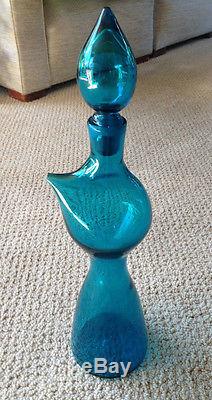 RARE 1958 BLENKO WAYNE HUSTED SPOUTED GLASS DECANTER #5823 IN TEAL 17