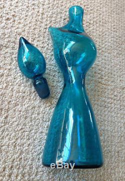 RARE 1958 BLENKO WAYNE HUSTED SPOUTED GLASS DECANTER #5823 IN TEAL 17