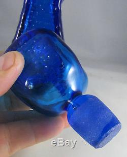RARE 20 tall BLENKO Tiered Blue Glass Bottle With Stopper and Label MINT