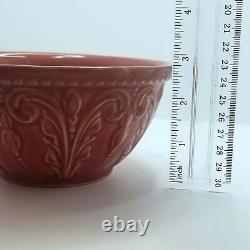 RARE Antique Morton Pottery Pink 6 Fleur Stoneware Embossed Bowl Valentine EUC
