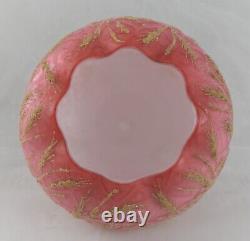 RARE Antique Mt Washington Coralene Pink Satin Glass Rose Bowl with Golden Wheat