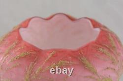 RARE Antique Mt Washington Coralene Pink Satin Glass Rose Bowl with Golden Wheat