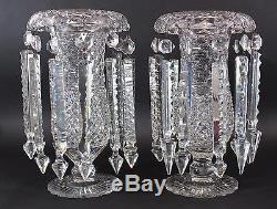 RARE! Antique PAIRPOINT Cut Glass Crystal Lustre Vases with Prisms, NR