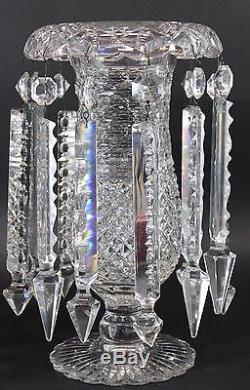 RARE! Antique PAIRPOINT Cut Glass Crystal Lustre Vases with Prisms, NR
