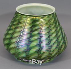 RARE & Authentic Signed QUEZAL Iridescent American Art Glass Lamp Shade, NR