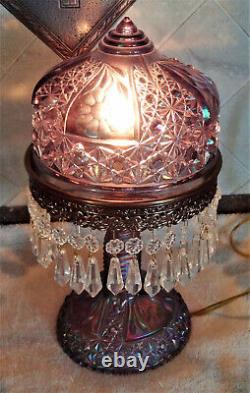 RARE Beautiful Fenton Violet /Purple Carnival Glass Parlor Table Lamp Crystals