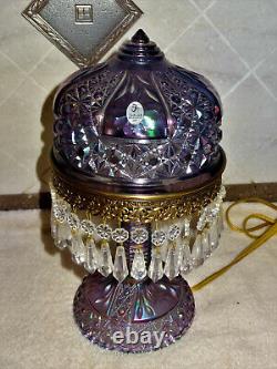 RARE Beautiful Fenton Violet /Purple Carnival Glass Parlor Table Lamp Crystals