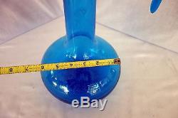 RARE Blenko blue glass decanter withopen handle and stopper RARE