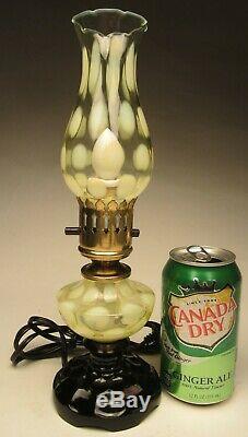 RARE Fenton Coin Spot Topaz Opalescent Lamp 11 ¼ tall to top of shade 1940's