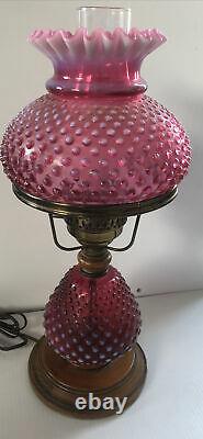 RARE Fenton Glass Cranberry Opalescent Hobnail Lamp