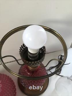 RARE Fenton Glass Cranberry Opalescent Hobnail Lamp